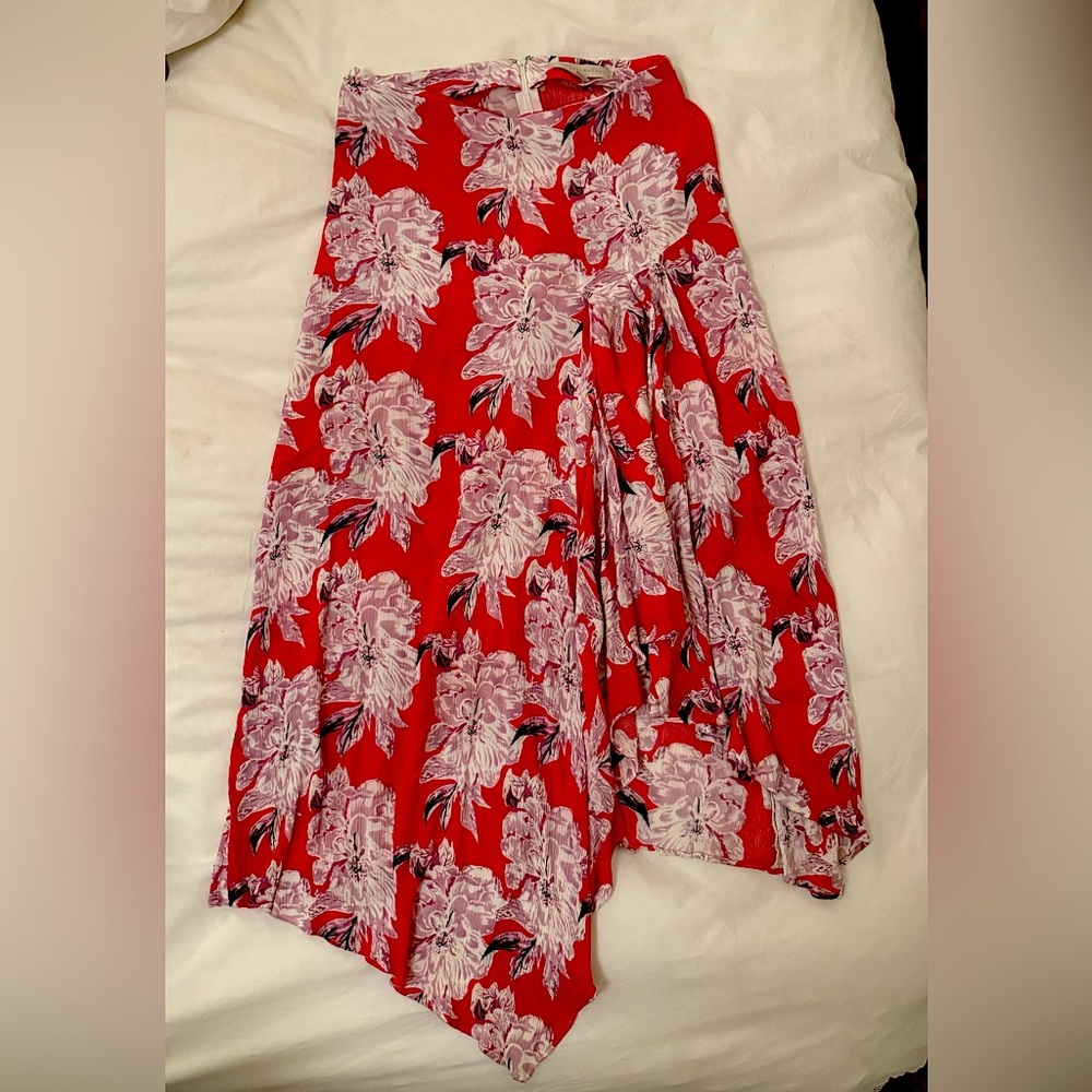Dance & Marvel asymmetrical Skirt. Size small. Red and white Floral design.
